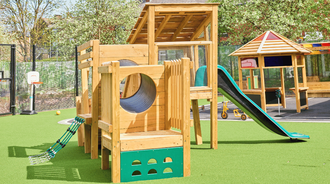 Play area with slide